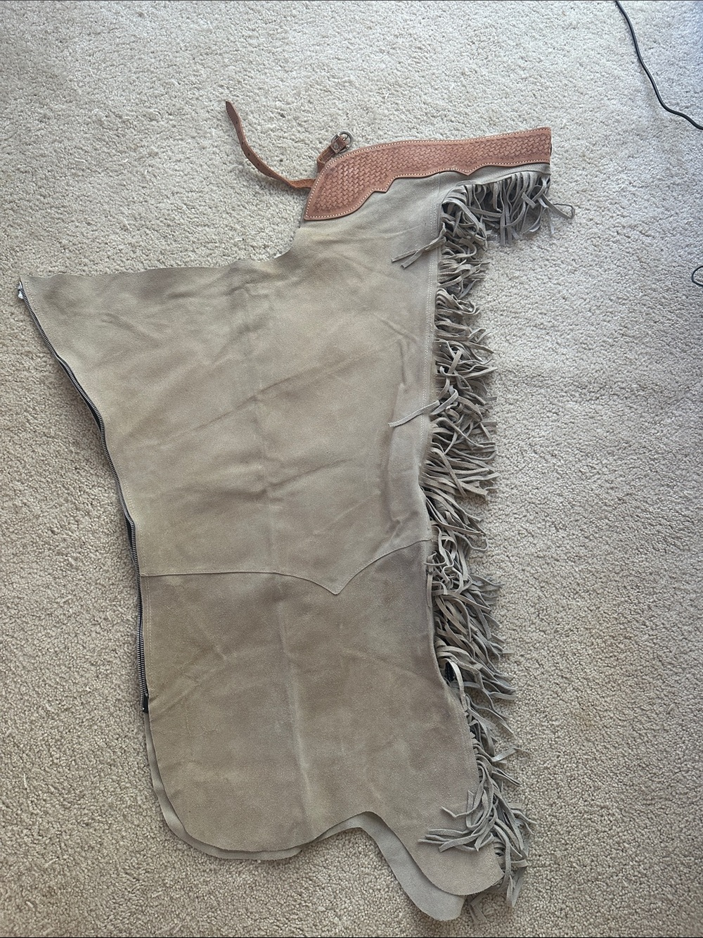 Womens tan Brown Suede Fringe Chaps | Size XL | Western leather - Picture 3 of 11